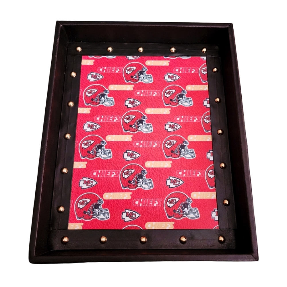 Handcrafted KC Chiefs Remote Holder and/or Catch All Vegan Leather Novelty Tray